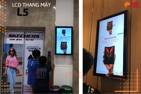 Màn hình LCD quảng cáo được lắp đặt bắt mắt trong thang máy và trước lối đi các tầng trong TTTM 
